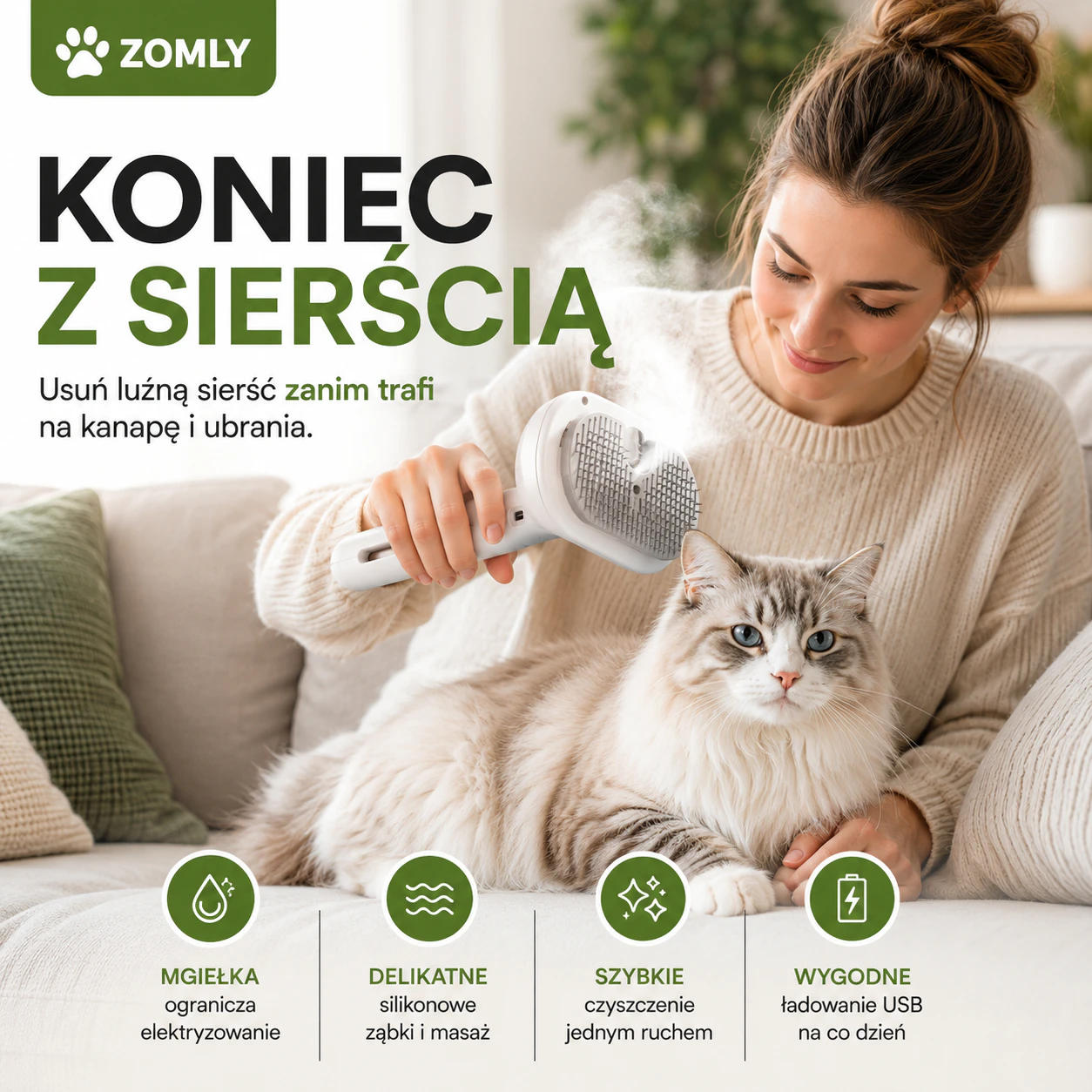 SZCZOTKA ZOMLY - Parowa Szczotka do Sierści. Czysta sierść bez kąpieli. 1